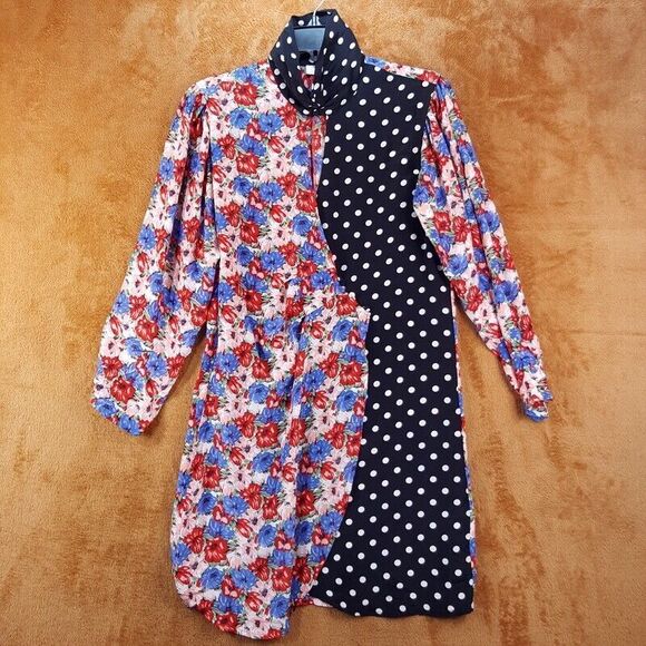 RIXO Womens Wrap Dress XS Black Floral Polka Dot Mixed Print Mini Silk CHERIE - Picture 2 of 11